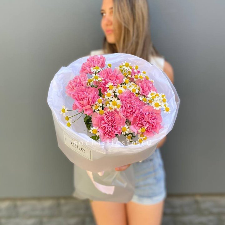 Дуобукет диантусов и ромашек в Воронеже