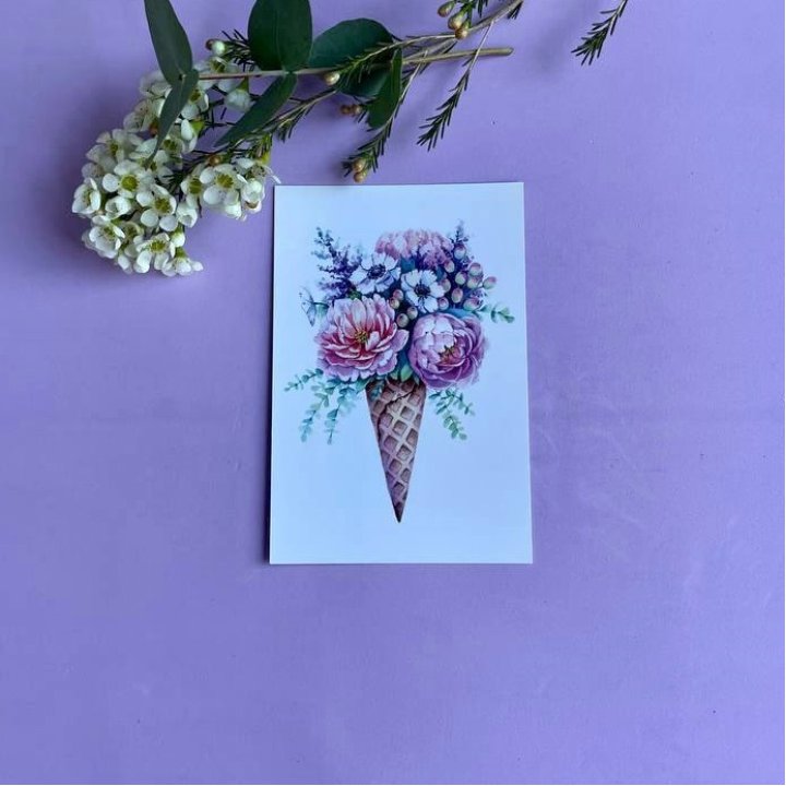 Открытка к букету "Цветочно-кремовый" в Воронеже