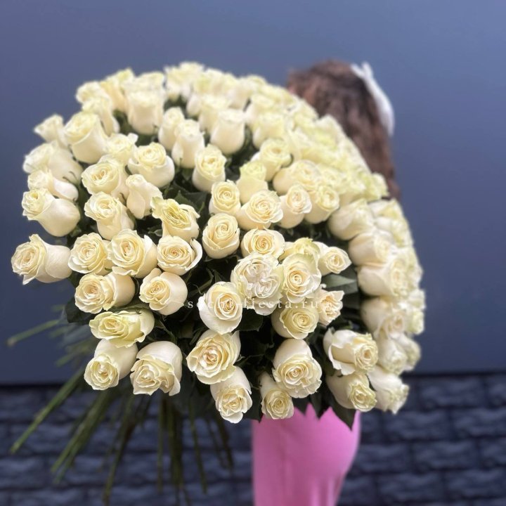 101 белая высокая импортная роза под ленту в Воронеже