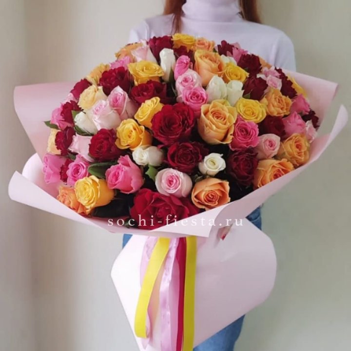 101 роза Кенийский микс "Нежность" в Воронеже