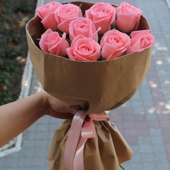 9 розовых роз в Воронеже